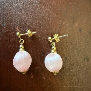 Vintage Elegant Pink Silk and Gold Drop Earrings